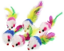 Speelgoedmuis voor katten - Met gekleurde veren staart - Grappig - Aantrekkelijk - 6 Stuks - Cadeauidee