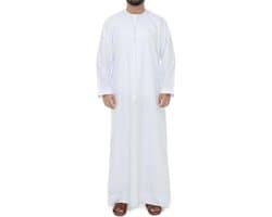 thobe voor mannen, witte moslim Kandura met ronde hals, traditionele Arabische Dishdasha lange mouwen, handgenaaide etnische kleding uit het Midden-Oosten voor Ramadan