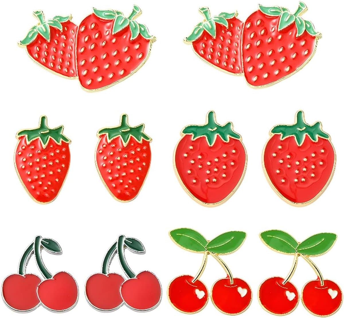 1 Doos 10 Stuks 5 Stijlen Aardbeien Emaille Pins Rode Kersen Broche Pin Bulk Metaallegering Zomer Fruit Aardbeien Kersen Reversspelden Rugemblemen Voor Rugzak Kledingtas Hoed Accessoires — afbeelding 1