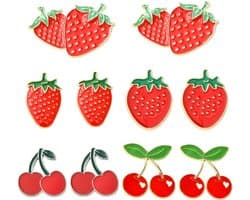 1 Doos 10 Stuks 5 Stijlen Aardbeien Emaille Pins Rode Kersen Broche Pin Bulk Metaallegering Zomer Fruit Aardbeien Kersen Reversspelden Rugemblemen Voor Rugzak Kledingtas Hoed Accessoires