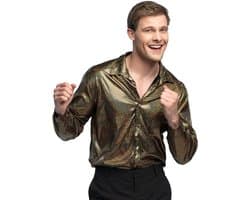Gouden glanzende herenshirt - disco en feestshirt voor carnaval en themafeesten