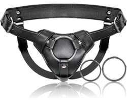 Daity Strap-on Dildo Harnas – Seksspeelgoed voor Volwassenen – Pegging Dildo – Verstelbare Riem voor Taille en Dij van Zacht Nylon en Vegan Leer, met 2 Formaten Metalen O-ringen – Geschikt voor Vaginale en Anale Seks – Zwart