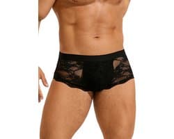 Zeloria Heren Kant Boxer – Transparante Erotische Lace Boxershort – Zwart – XL – Stretch & Comfort