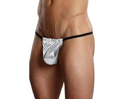 Zilverkleurige Heren Tanga van Kunstleder - Elegante Onderbroek in Maten XS tot XL