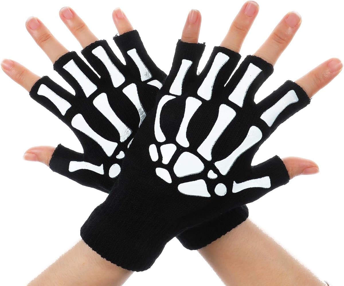 1 Paar Halloween Schedel Bone Hand Handschoenen Skelet Vingerloze Handschoenen Voor Mannen Vrouwen Kids Bone Handschoen Unisex Punk Goth Accessoires In Het Donker Halloween Kostuum Emo — afbeelding 1