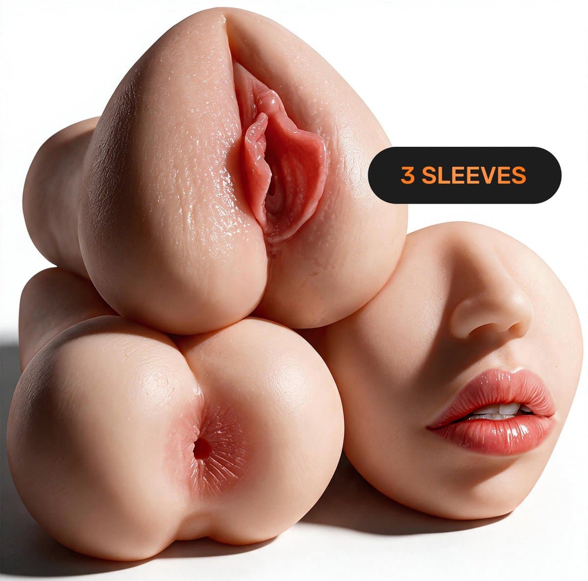 Sensual Desire® Triple Pocket Pussy Set - 3 Verschillende Sleeves - Mond, Vagina & Anus - Masturbator voor Man - Realistisch & Zacht - Sex Toys voor Mannen — afbeelding 1