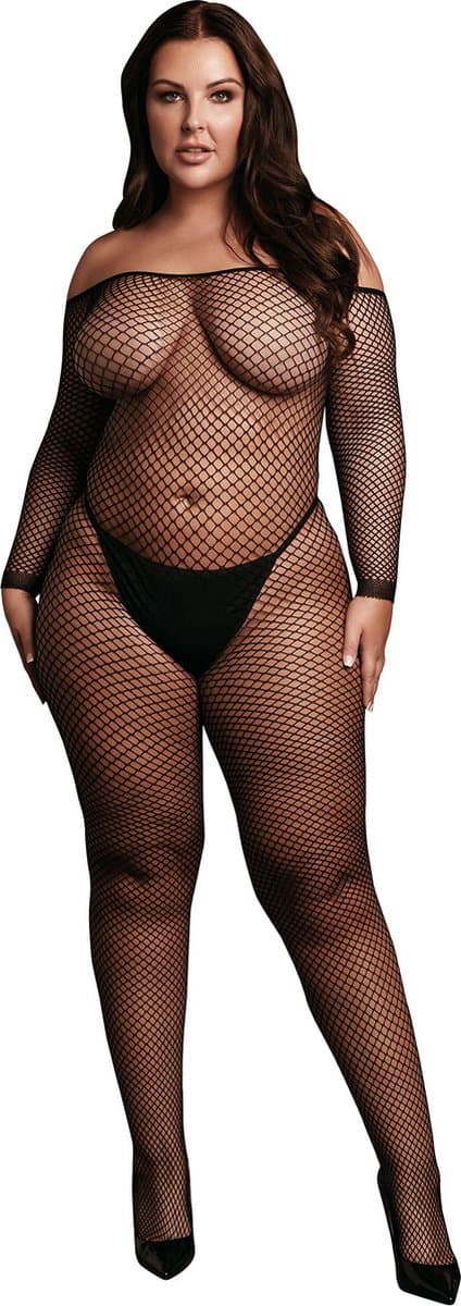 Bodystocking OffShoulder Neck - Fishnet / Open - OSX - Black — afbeelding 1