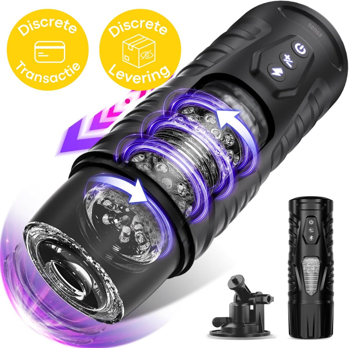 Sensa Automatische Masturbator voor Mannen - Sex Toy Elektrisch - Handsfree Pocket Pussy - 7 Stuwende & Roterende standen - Inclusief verstelbare standaard - Met Visueel Venster — afbeelding 1