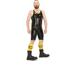 Mister b rubber muscle shirt black yellow small