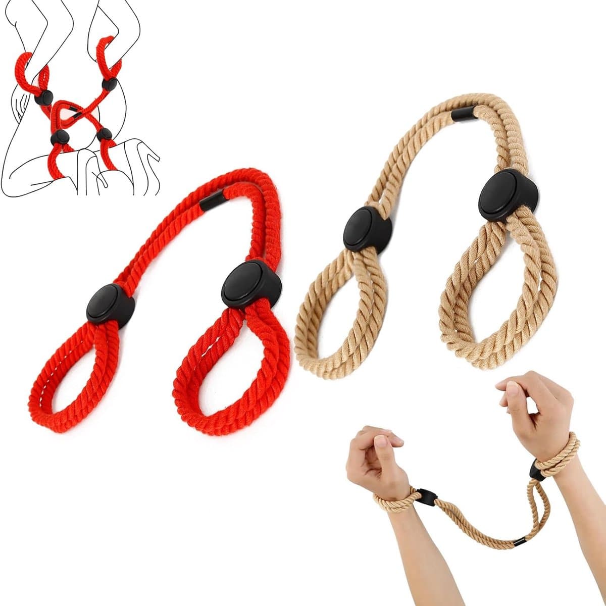 Bondage Set-DBSM set - 2 Bondage Touwen - SM Bondage Touwen - Borsten - Zelf-Bondage - Bed Bondage Riem - Bed Bondage Set - Koppels — afbeelding 1