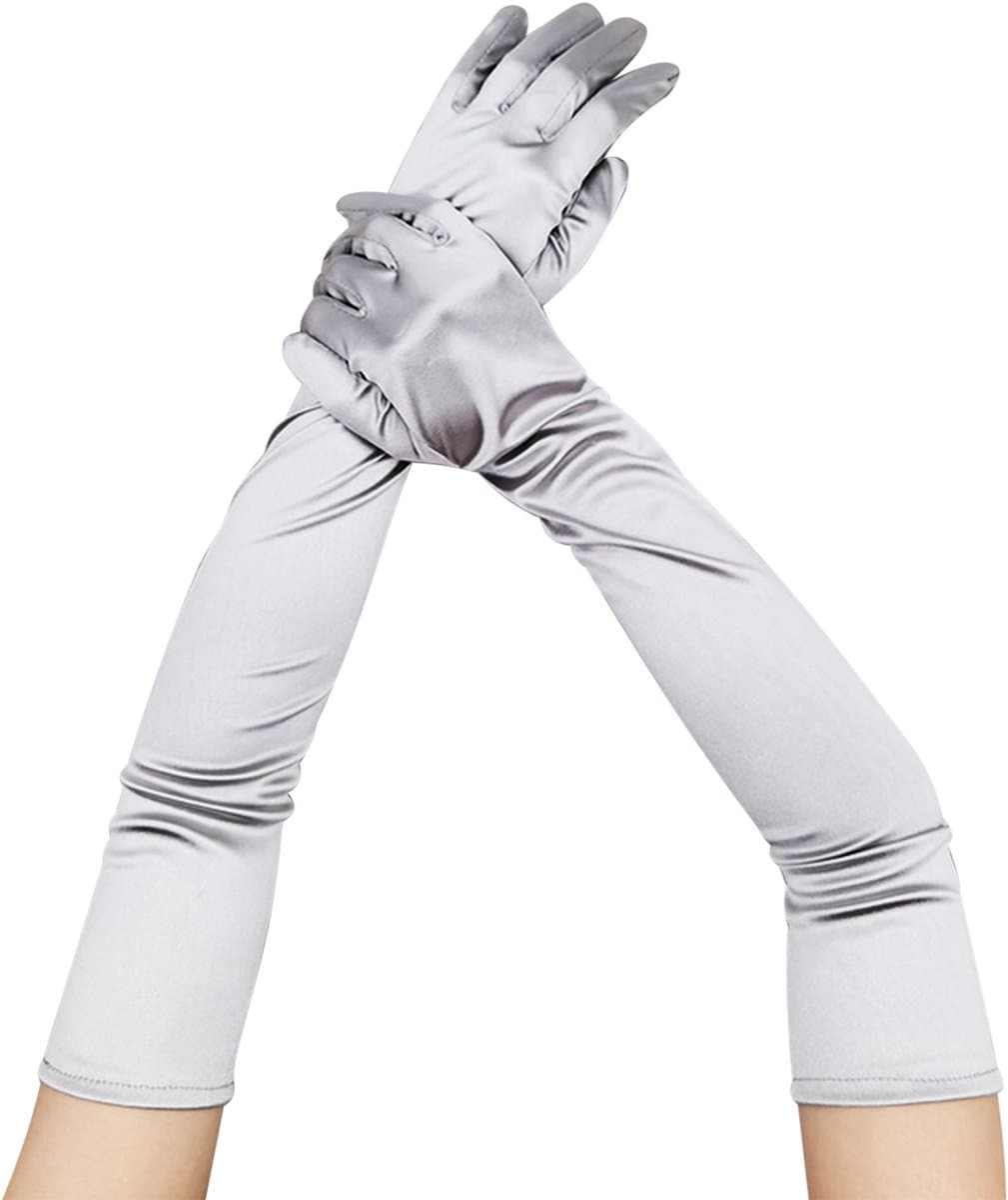 Lange dames handschoenen - extra lange satijnen stretch satijnen handschoenen - vintage feest dameshandschoenen - bruidshandschoenen - geschikt voor bruiden bruiloft opera theekransje — afbeelding 1