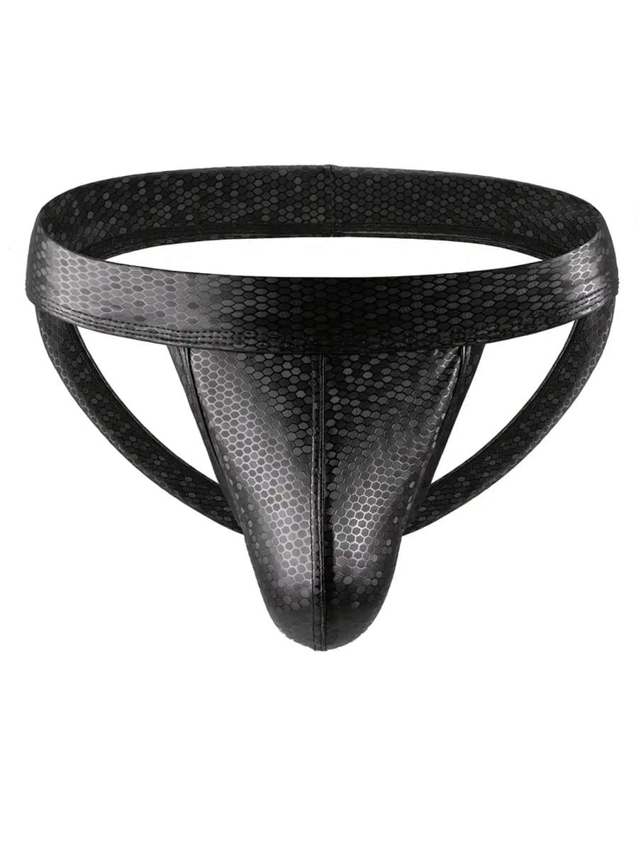 LekkerStout Jockstrap - Zwart - PU Leder - Honingraat - Maat XL | LS192 — afbeelding 1