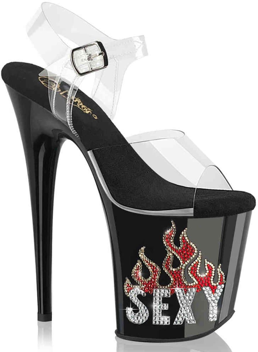 Pleaser - FLAMINGO808SEXY Sandaal met enkelband, Paaldans schoenen - US 7 - 37 Shoes - Zwart/Transparant — afbeelding 1