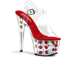 Pleaser - ADORE708FL Sandaal met enkelband, Paaldans schoenen - Paaldans schoenen - 42 Shoes - Rood/Transparant