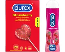 Durex - Glijmiddel Crazy Cherry waterbasis 100ML - Condooms Sexy Strawberry 20st