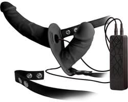 Excellent Power – Strap on - ‘Double Thruster’ Vibrerende Voorbind Dildo met Inwendige Dildo voor Dubbel Genot – Zwart