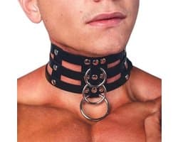 PU lederen erotische kraag - Choker - Verstelbaar - Nek harnas - BDSM - Unisex - Verstelbaar - Halsband met ringen voor bondage
