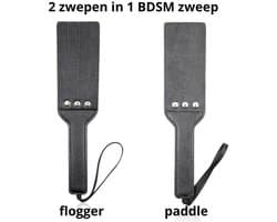 BDSM Zweep - Luxe Spanking Paddle met Flogger Stroken - Zwarte Leatherlook SM Slapper voor Impact Play - Billenkoek - Rollenspel en Koppels