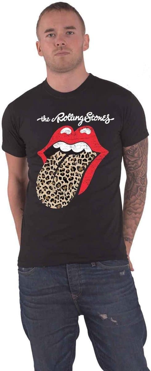 Officieel Rock Band T-Shirt met Luipaardprint Tong - Unisex Zwart — afbeelding 1