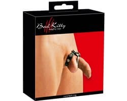 Sextreme – Lederen Balzak Riem met 3 Penis Ringen met Druk Knopen voor Gemakkelijk Gebruik – Zwart