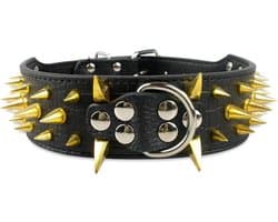 Hondenhalsband met spikes en studs 5 cm breedte stijlvolle lederen hondenhalsbanden voor middelgrote en grote honden Pitbull, Labrador, Boxer Rottweiler Duitse Herder... (XL, Zwart-2)