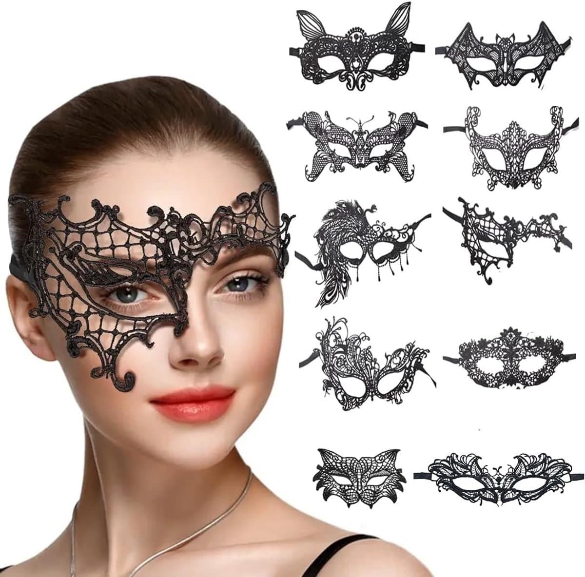 Halloween masker - Zwart - Venetiaans kant oogmasker - Comfortabel en verstelbaar - Voor dames feest en verkleedpartijen — afbeelding 1