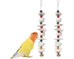 Dnoifne 2pcs Bird Toys with Cut Bone - Parakeet Cage Accessories with Beak Grinding Stone - ShopVlot