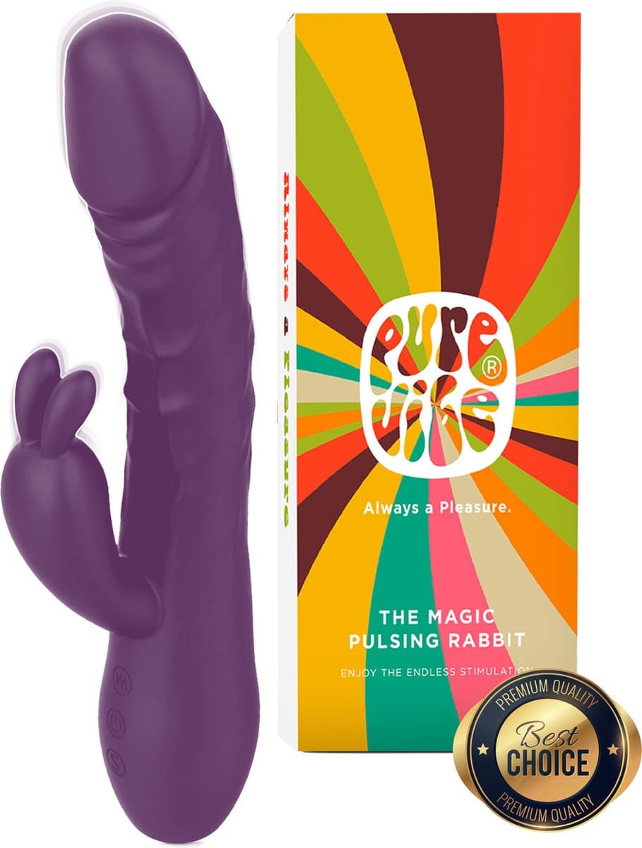 PureVibe® Magic Pulsing Rabbit – Stotende Rabbit Vibrator voor Vrouwen – Clitoris & G-Spot Stimulator – Dildo - 10 Stoot- & 10 Vibratiestanden – Sex Toys voor Koppels – Paars — afbeelding 1