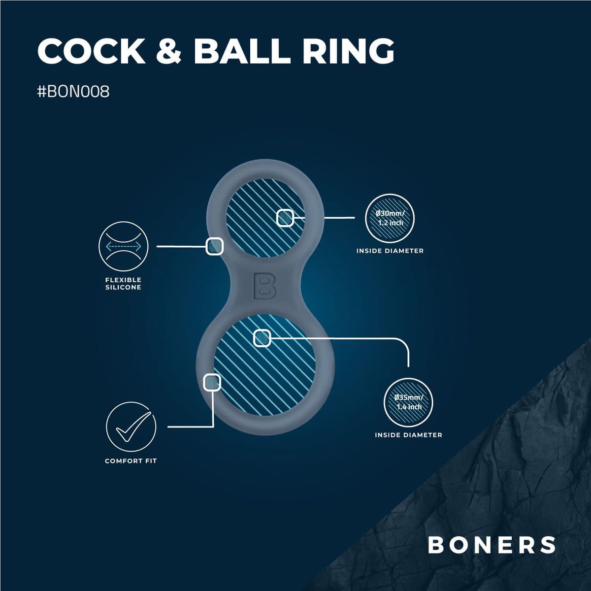 Boners - Siliconen Cockring en Ballstretcher - Seksspeeltjes - Penisring - Cockringen - Sex Toys voor Mannen - Bondage - Eikelring - BDSM Set - Grijs — afbeelding 1