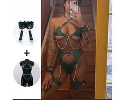 SCHEFMAN® Lederen harnas vrouwen | Erotische taille band goth bretel | Lingerie set | Full body bondage - Groen