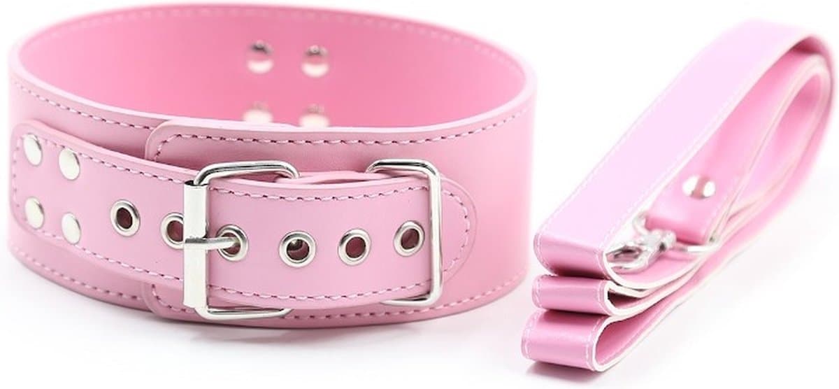 Nooitmeersaai - PU leren halsband met riem - roze — afbeelding 1
