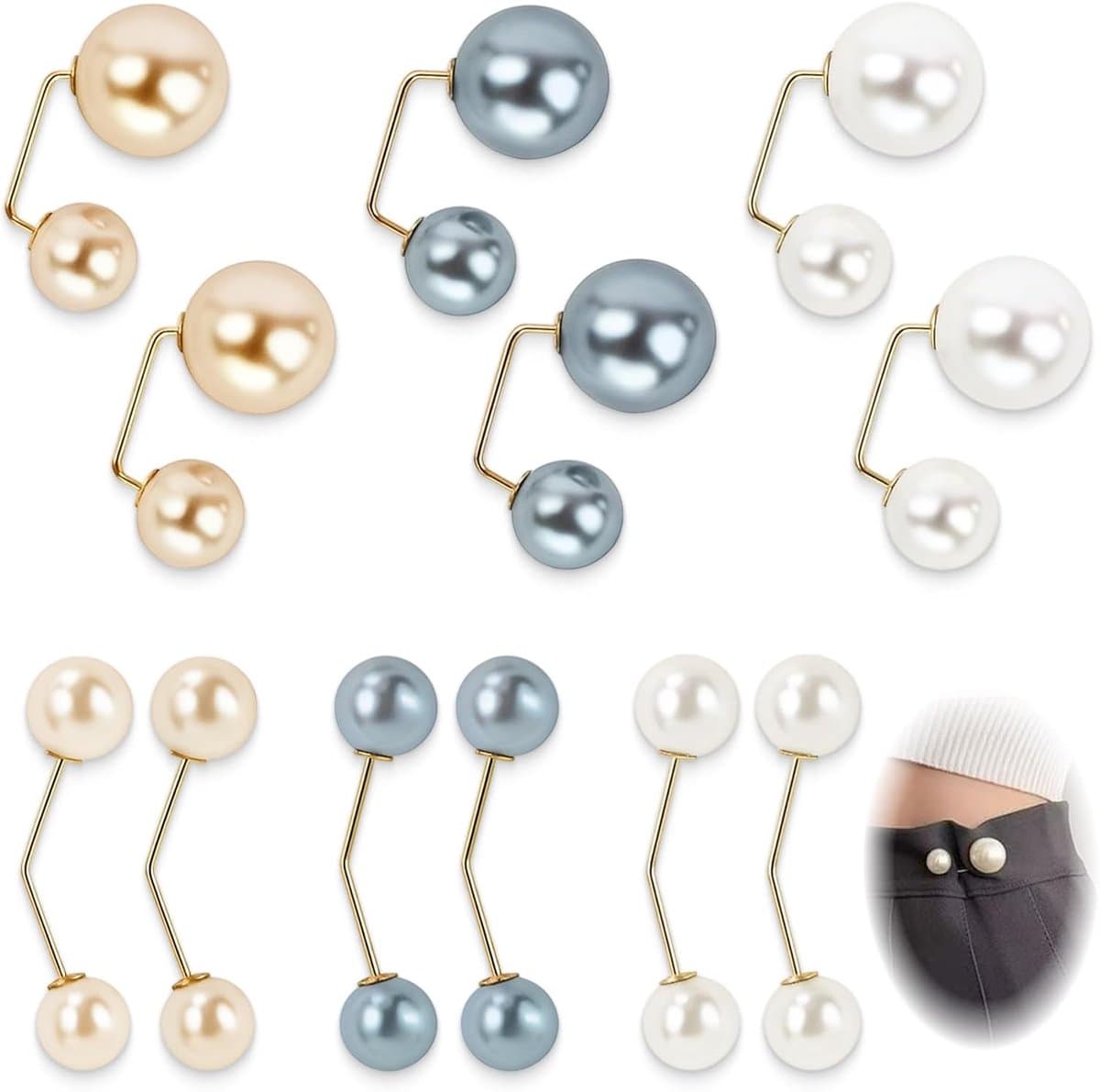 Set van 12 dubbele parelspelden, kraagsierad, parelclip, kledingaccessoire, brochespeld, cardigan, trui, sjaal, tas – veiligheidsclip voor dames, doe-het-zelf, bruiloft, dagelijks gebruik — afbeelding 1