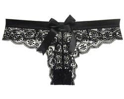 String - Lingerie - Kant - Slipje - Kanten string - Sexy lingerie - Lace - Ondergoed - Zwart - One size - Jonyx