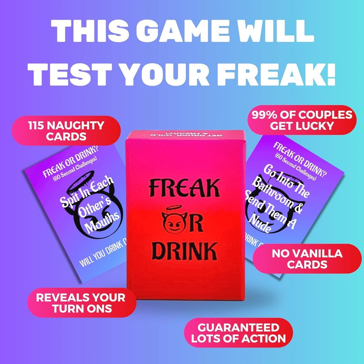 Freak Or Drink - Het meest freakiest koppel drinkspel, perfect voor date-avonden, verjaardagen en jubilea - Laten we dronken, wild en freaky worden! | Valentijnscadeaus voor hem/haar | Paar geschenken — afbeelding 1