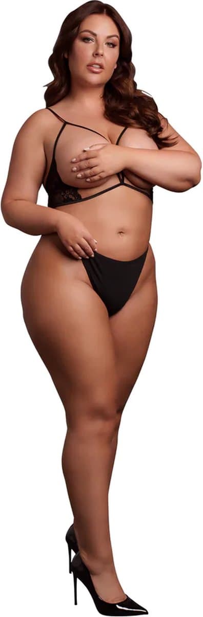 Open Cup Triangle Bra with Lace and Adjustable Sliders - Plus Size - Black — afbeelding 1