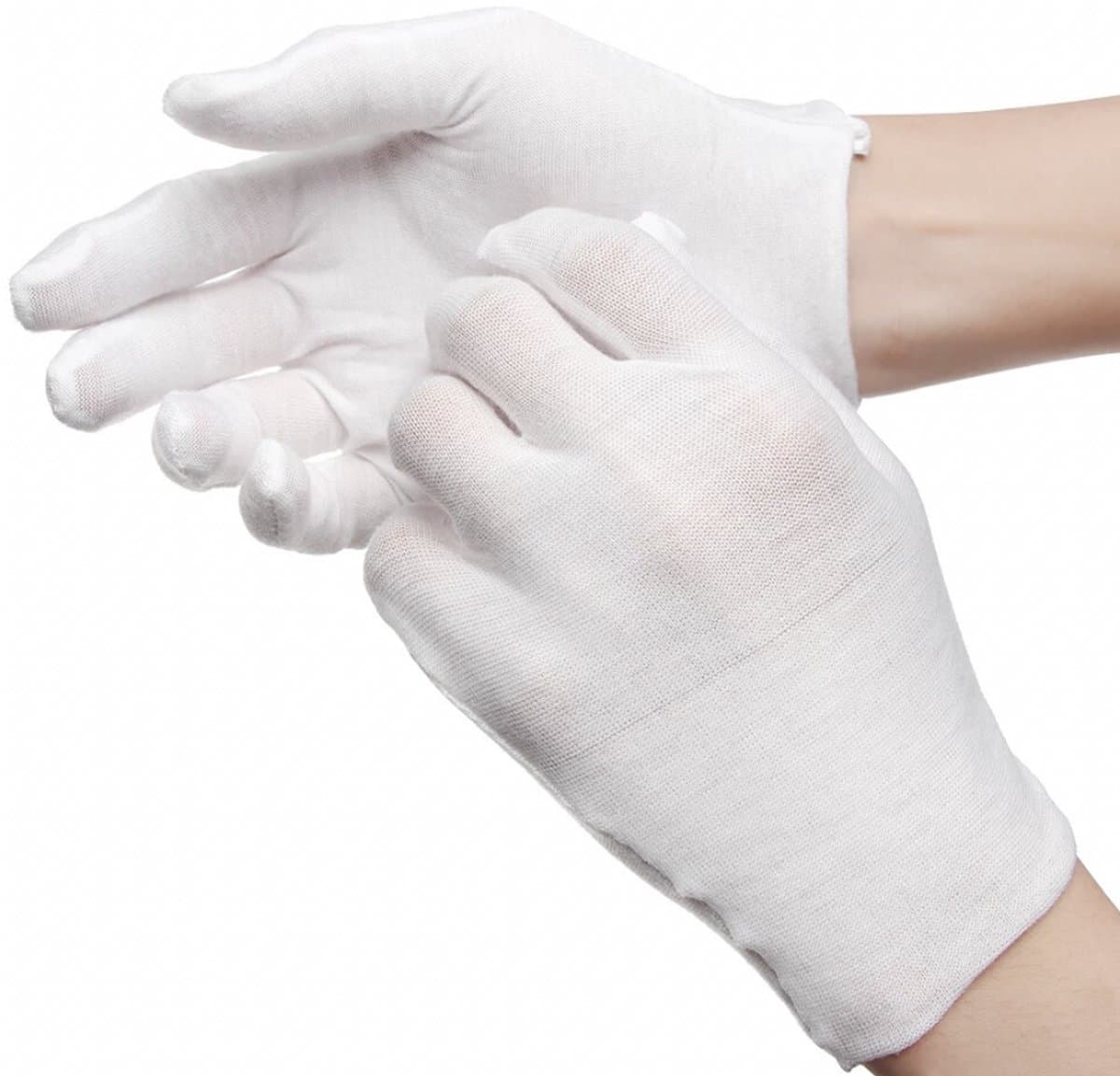 Witte Katoenen Handschoen Wit L - Handschoen L Wit – Munt Handschoen - Gezondheidszorg - Ziekenhuis - Beauty Center – Kapper - Jewelry - eczeem - allergie - juweliers – Handschoenen 100% Katoen maat L - 6 Stuks/3 Paar — afbeelding 1