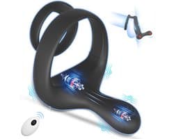 Daity Vibrerende Cockring met Perineum Stimulator – 2 Motoren, 9 Vibratiestanden – Siliconen Penisring met Afstandsbediening – Voor Mannen & Koppels – Zwart