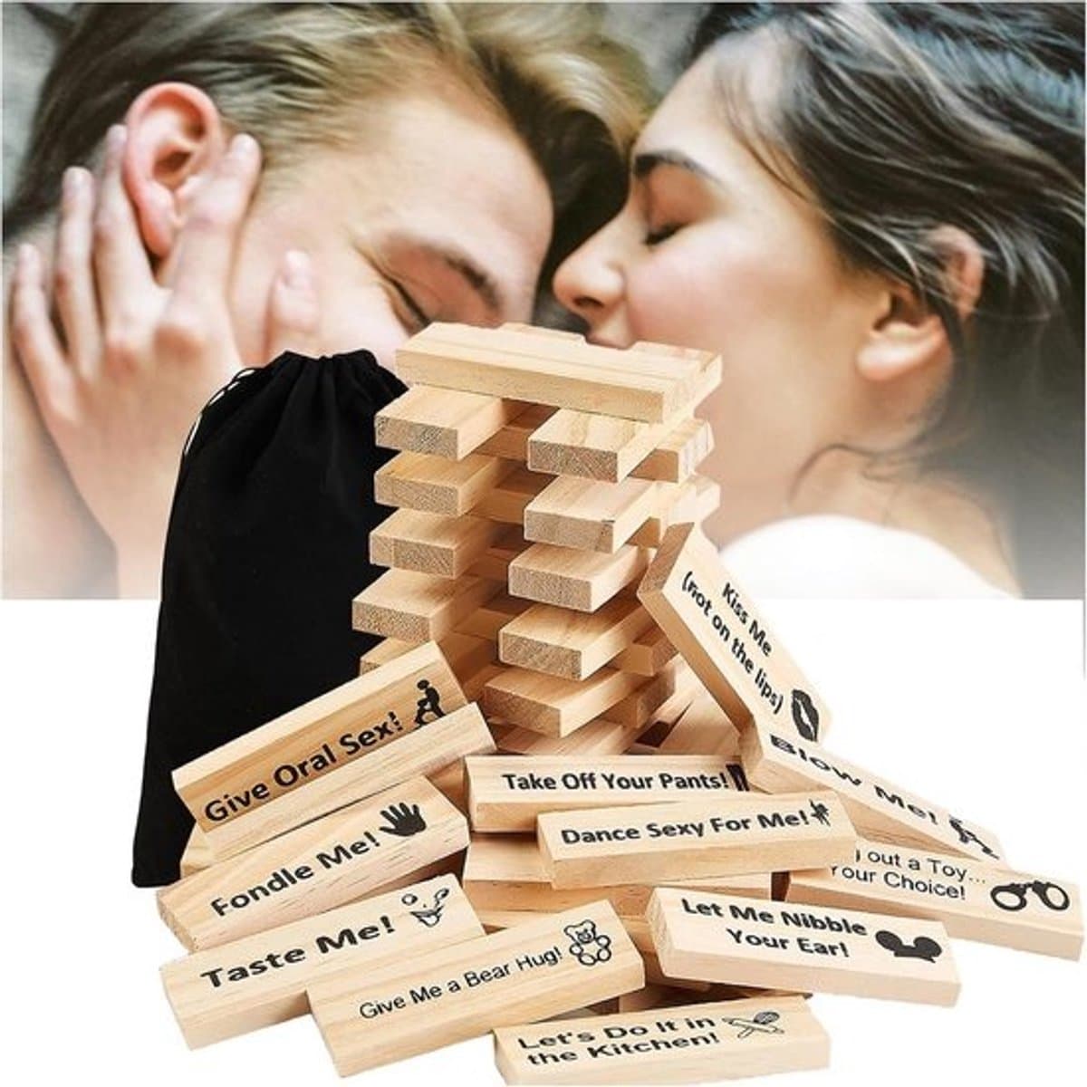 Ondeugend Torenspel voor Koppels - Spannend Houten Blokken Spel voor Date Night — afbeelding 1
