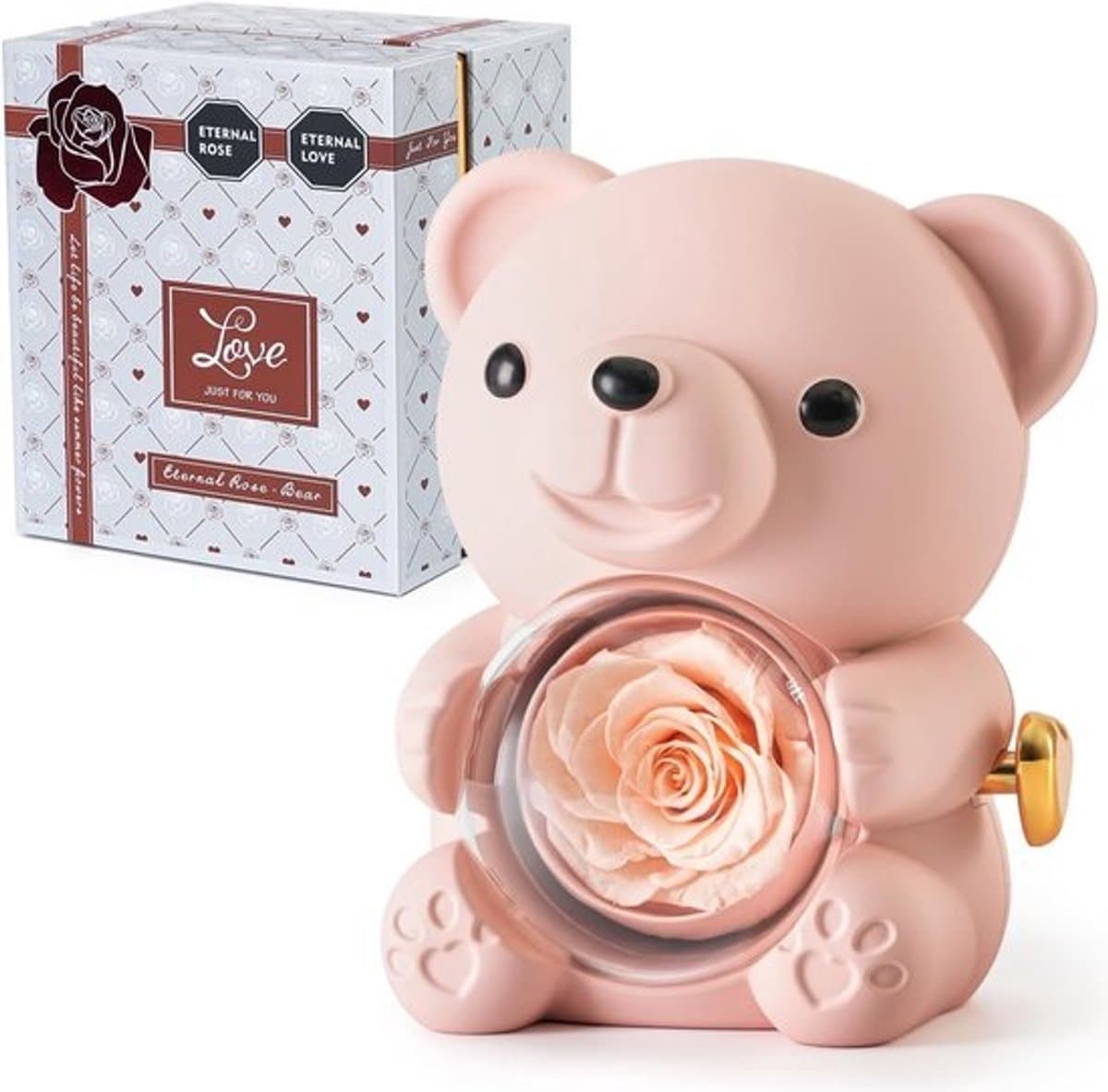 Romantische teddybeer met geconserveerde roos en hartvormige halsketting - Perfect cadeau voor Valentijnsdag, Moederdag en bruiloften — afbeelding 1