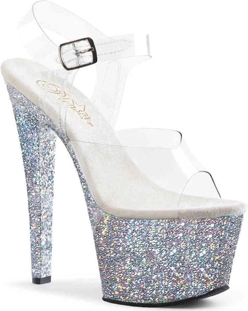 Pleaser - SKY-308LG Sandaal met enkelband, Paaldans schoenen - Paaldans schoenen - 41 Shoes - Zilverkleurig/Transparant — afbeelding 1