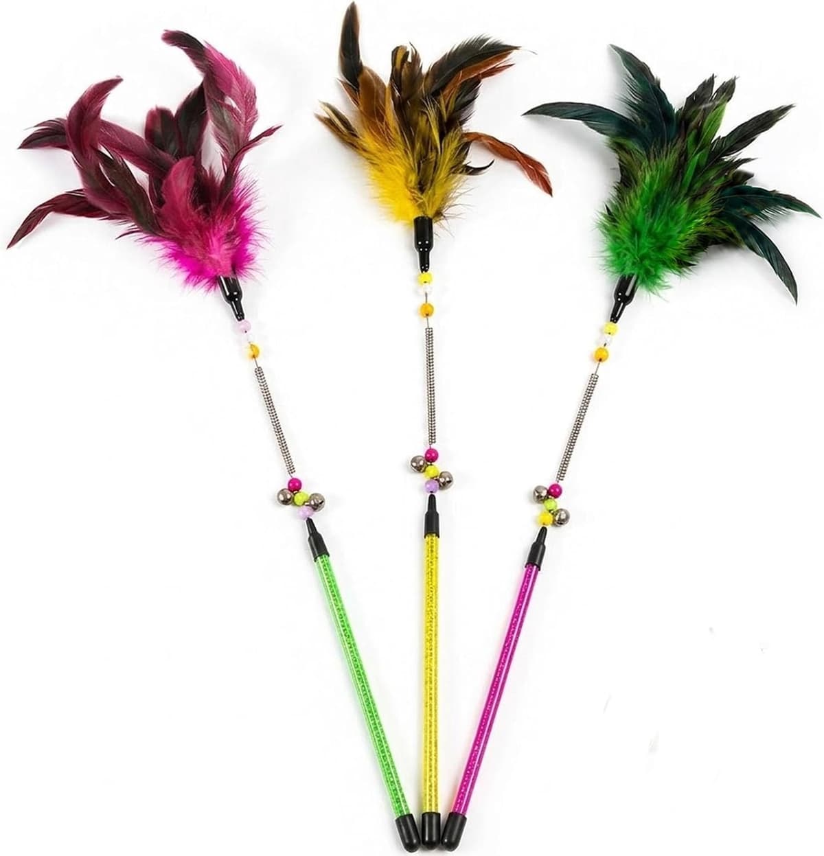 Kattenhengel met veer, interactieve speelballen voor kleine en grote katten (roze) — afbeelding 1