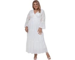 Boho Chic Bruidsjurk Kant V-Hals Korte Mouwen Patchwork Wit Elegante Trouwjurk Dames