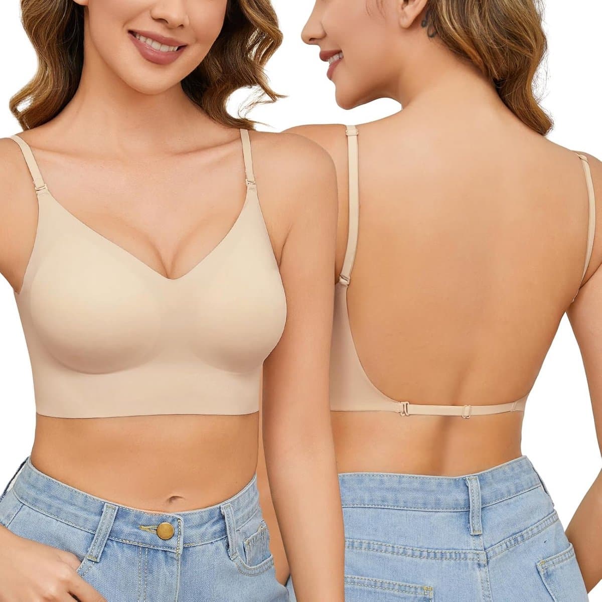 Naadloze Beha met Diepe V-hals en Blote Rug voor Dames | Comfortabele Bralette — afbeelding 1