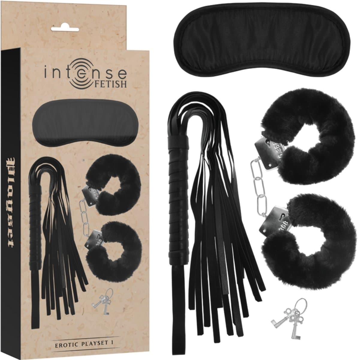 INTENSE FETISH | Intense Fetish - Erotic Playset 1 With Handcuffs, Blind Mask And Flogger — afbeelding 1