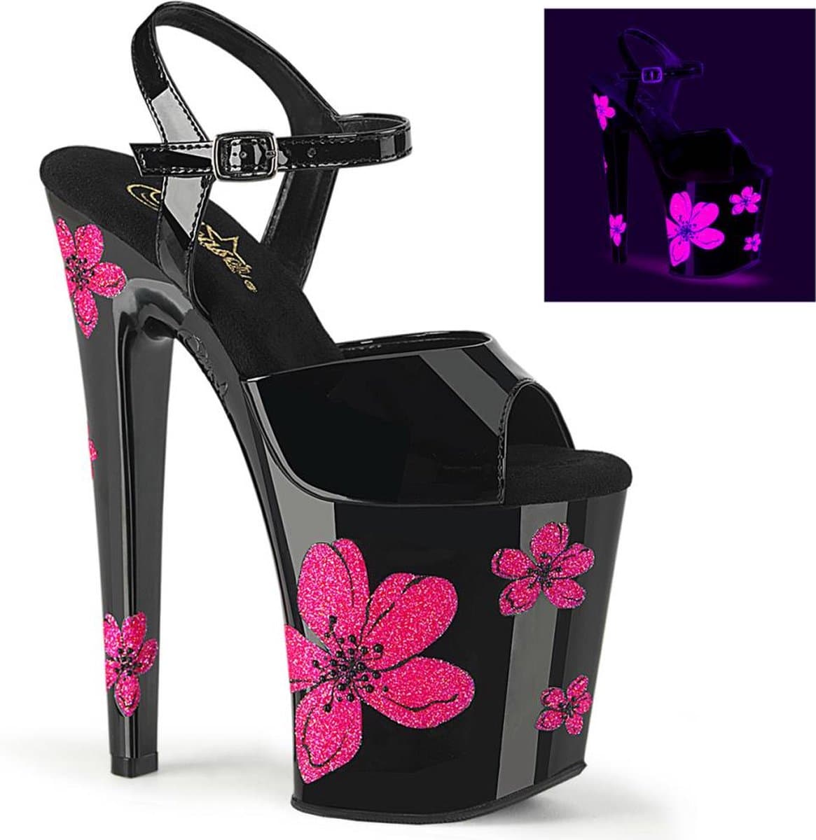 Pleaser - XTREME-809HB Sandaal met enkelband, Paaldans schoenen - US 11 - 41 Shoes - Zwart/Roze — afbeelding 1