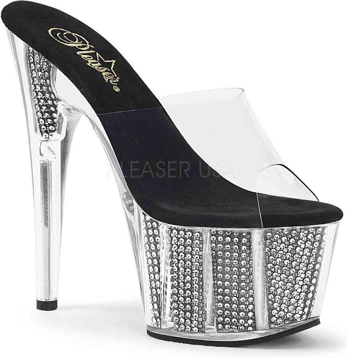Pleaser - ADORE-701SRS Muiltjes - Paaldans schoenen - 40 Shoes - Zilverkleurig/Transparant — afbeelding 1