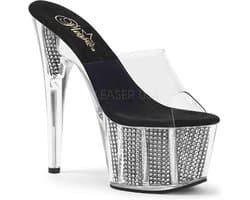 Pleaser - ADORE-701SRS Muiltjes - Paaldans schoenen - 40 Shoes - Zilverkleurig/Transparant