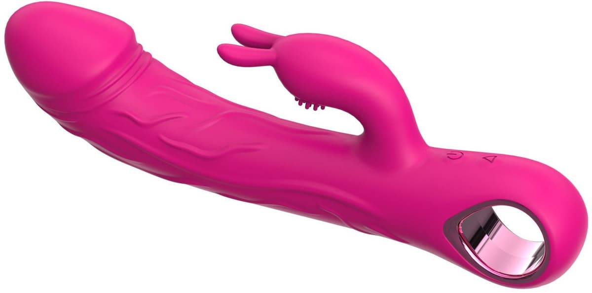 Luxe Konijnen Vibrator met Ring - Oplaadbare G-Spot & Klitoris Massager - Dual Stimulatie Seksspeeltje met Basisring - Waterdichte Vibrator - Fluisterstil & Huidvriendelijk Siliconen - Fuchsiaroze — afbeelding 1