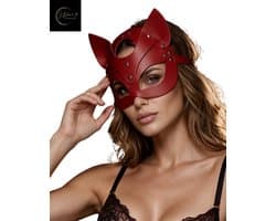 Festivallook – Luxe PU Masker Rood | Catwoman | Masquerade | Festival | Kostuum | BDSM | Carnaval | Halloween | Erotische Lingerie Accessoire | Sexy Lingerie Accessoire | Lingeriesetje Dames | One Size | Dare to Undress