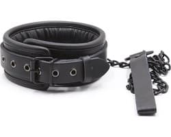 Banoch - halsband van pu leer gevoerd - zwarte collar bdsm